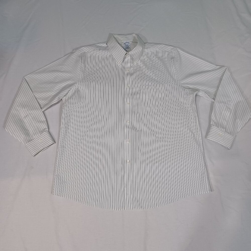 Brooks Brothers Shirt Mens White Yellow Sz 16 1/2-35 Striped Long Sleeve Supima